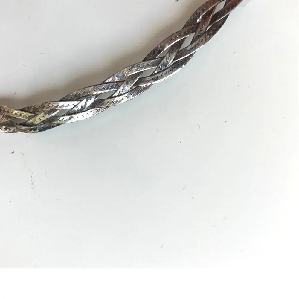 Vintage 90s Quiet Luxury Liquid Silver Woven Braided Herringbone Chain Necklace